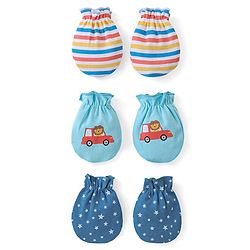 Babyhug 100% Cotton Mittens Lion Print Pack Of 3 - Multicolour