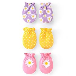 Babyhug 100% Cotton Mittens Floral Print Pack of 3 - Multicolour