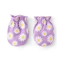 Babyhug 100% Cotton Knit Mittens & Booties Set Floral Print - Purple
