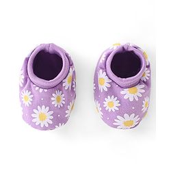 Babyhug 100% Cotton Knit Mittens & Booties Set Floral Print - Purple