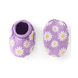 Babyhug 100% Cotton Knit Mittens & Booties Set Floral Print - Purple