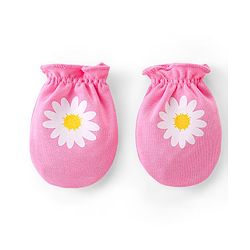 Babyhug 100% Cotton Knit Mittens & Booties Set Floral Print- Pink