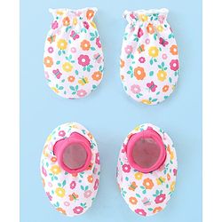 Babyhug 100% Cotton Mittens & Booties Set Floral Print - Multicolour