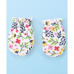 Babyhug 100% Cotton Mittens & Booties with Floral Print - White
