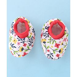 Babyhug 100% Cotton Mittens & Booties with Floral Print - White