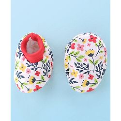 Babyhug 100% Cotton Mittens & Booties with Floral Print - White