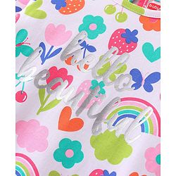 Babyhug Single Jersey Knit Three Fourth Sleeves Nighty Floral & Strawberry Print - White