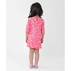 Babyhug Cotton Knit Single Jersey Three Fourth Sleeves Nighty With Text & Floral Print - Pink