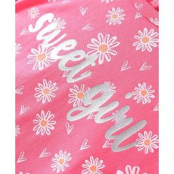 Babyhug Cotton Knit Single Jersey Three Fourth Sleeves Nighty With Text & Floral Print - Pink