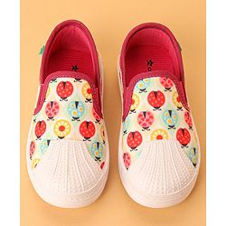Cute Walk by Babyhug Casual Slip On Shoes Ladybug Print - Red