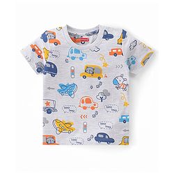 Babyhug Single Jersey Knit Half Sleeves Night Suit Car Print - White