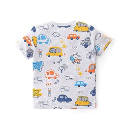 Babyhug Single Jersey Knit Half Sleeves Night Suit Car Print - White