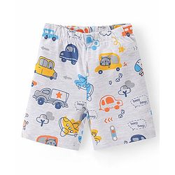 Babyhug Single Jersey Knit Half Sleeves Night Suit Car Print - White