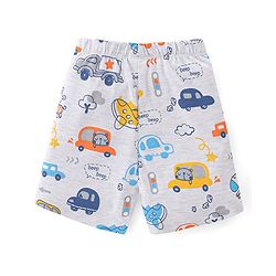 Babyhug Single Jersey Knit Half Sleeves Night Suit Car Print - White
