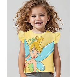 Babyhug Disney  100% Cotton Knit Frill Sleeves Top With Disney Princess Graphics  - Yellow