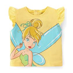 Babyhug Disney  100% Cotton Knit Frill Sleeves Top With Disney Princess Graphics  - Yellow