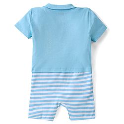 Babyhug 100% Cotton Knit Half Sleeves Romper Lion Print - Blue