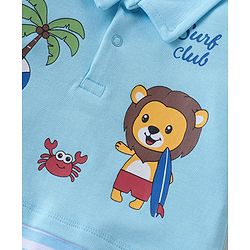 Babyhug 100% Cotton Knit Half Sleeves Romper Lion Print - Blue