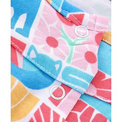 Babyhug 100% Cotton Knit Half Sleeves Romper With Kitten Print - Multicolour