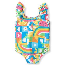 Babyhug Flutter Sleeves  Two Way Stretch Fabric  V Cut Swimsuit Rainbow Print - Multicolour