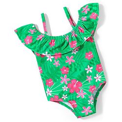 Babyhug Sleeveless  Two Way Stretch Fabric  V Cut Swimsuit  Floral Print - Green