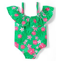Babyhug Sleeveless  Two Way Stretch Fabric  V Cut Swimsuit  Floral Print - Green