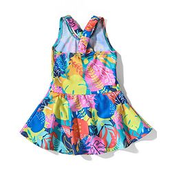 Babyhug Sleeveless Two Way Stretch Fabric Legged Frock Swimsuit Leaf Print - Multicolour