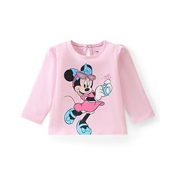 Babyhug Disney Cotton Knit Single Jersey Full Sleeve Night Suit With Minnie Mouse Graphics - Pink