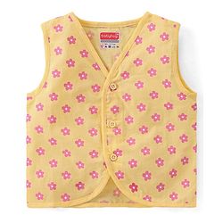 Babyhug 100% Cotton Poplin Sleeveless Front Open Jhablas Floral Print Pack of 3- Pink Yellow & White