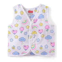 Babyhug 100% Cotton Poplin Sleeveless Front Open Jhablas Floral Print Pack of 3- Pink Yellow & White
