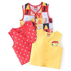 Babyhug 100% Cotton Woven Sleeveless Front Open Jhabla Star Print Pack Of 3 - Multicolor