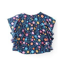 Babyhug Cotton Knit Half Sleeves Top With Frill Detailing & Floral  Print- Navy Blue