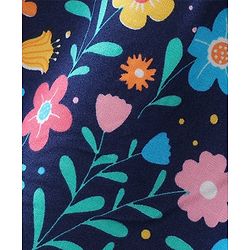 Babyhug Cotton Knit Half Sleeves Top With Frill Detailing & Floral  Print- Navy Blue