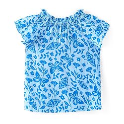 Babyhug Rayon Woven Half Sleeves Top With Smocking Frill Detailing & Floral Print - Blue