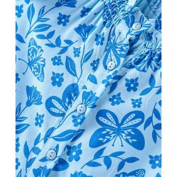 Babyhug Rayon Woven Half Sleeves Top With Smocking Frill Detailing & Floral Print - Blue