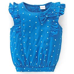 Babyhug 100% Rayon Woven Half Sleeves Top with Frill and Bow Detailing Polka Dot Print - Blue