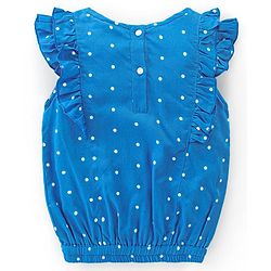 Babyhug 100% Rayon Woven Half Sleeves Top with Frill and Bow Detailing Polka Dot Print - Blue