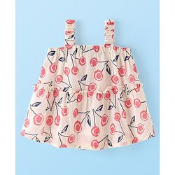 Babyhug Rayon Woven Sleeveless Cherry Printed Singlet Top - Pink