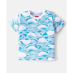 Babyhug Single Jersey Knit  Half Sleeves Nightsuit with Whale Print - Blue
