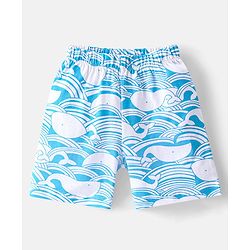 Babyhug Single Jersey Knit  Half Sleeves Nightsuit with Whale Print - Blue