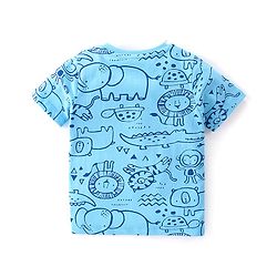 Babyhug Cotton Knit Single Jersey Half Sleeves Night Suit With Animals Print - Blue