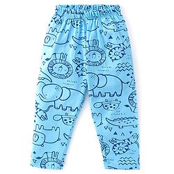 Babyhug Cotton Knit Single Jersey Half Sleeves Night Suit With Animals Print - Blue