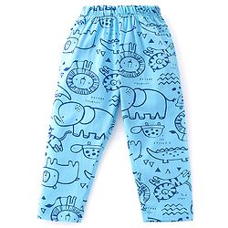 Babyhug Cotton Knit Single Jersey Half Sleeves Night Suit With Animals Print - Blue