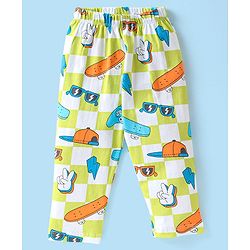 Babyhug Single Jersey Knit Half Sleeves Night Suit Skateboard Print - White & Green