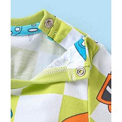 Babyhug Single Jersey Knit Half Sleeves Night Suit Skateboard Print - White & Green