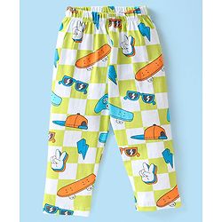 Babyhug Single Jersey Knit Half Sleeves Night Suit Skateboard Print - White & Green