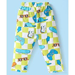 Babyhug Single Jersey Knit Half Sleeves Night Suit Skateboard Print - White & Green
