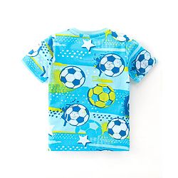 Babyhug Single Jersey Knit Half Sleeves Night Suit Soccer Ball Print - Blue