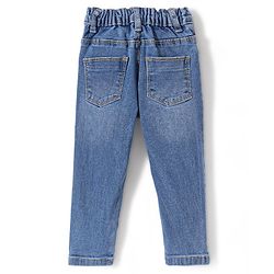 Babyhug Denim Full Length Jeans With Stretch & Butterfly Embroidery - Blue