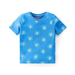 Babyhug Single Jersey Knit Half Sleeves Short Set Sun Print - Blue